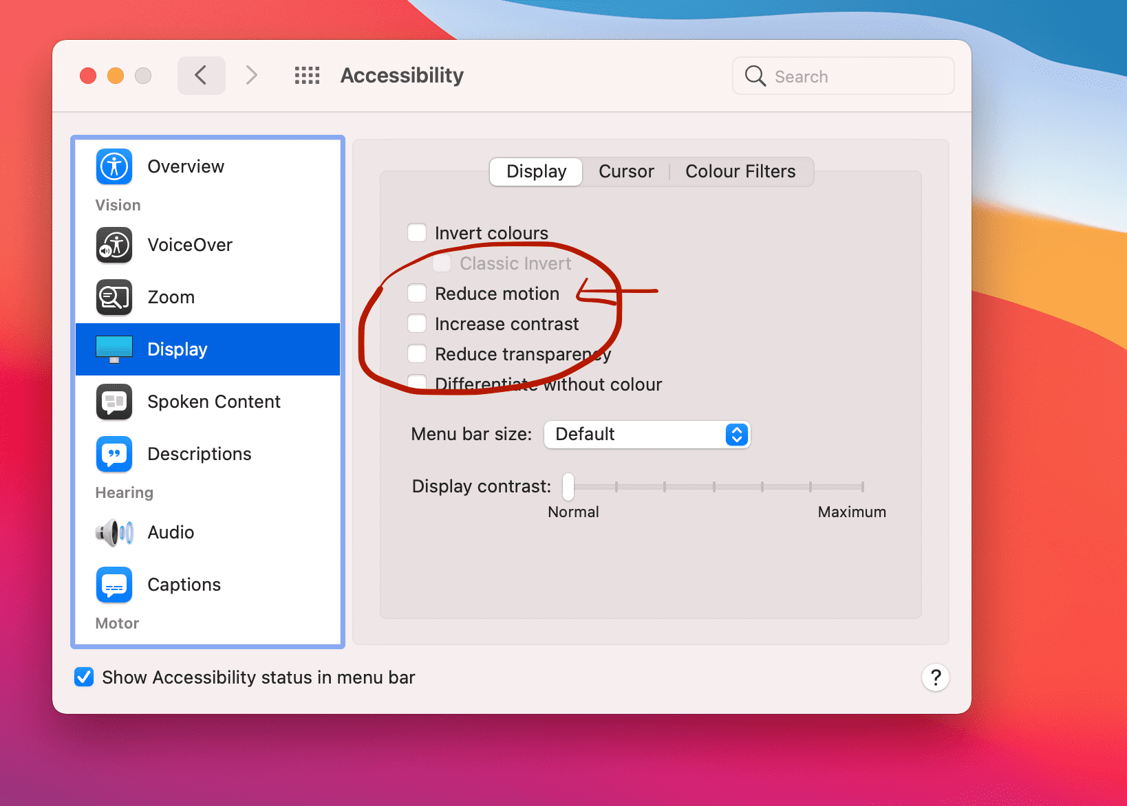 Mac's OS system preference for the animation reduce